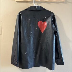 Heart splash-ink leather suit jacket